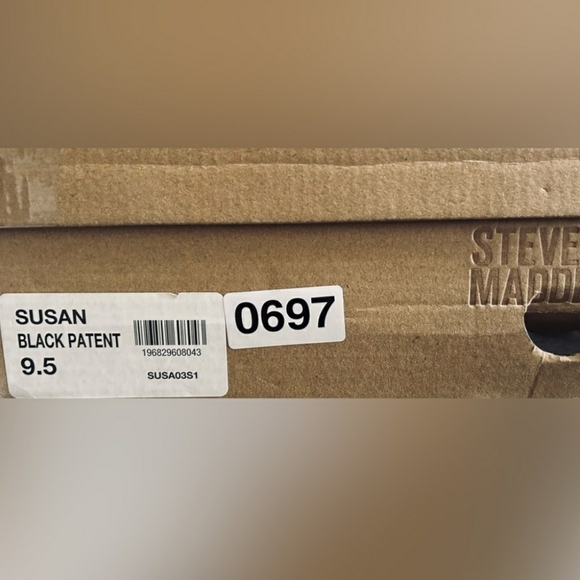 STEVE MADDEN SUSAN BLACK PATENT 4" HEELED SANDALS SIZE 9.5 BY NEW IN BOX - Picture 6 of 6